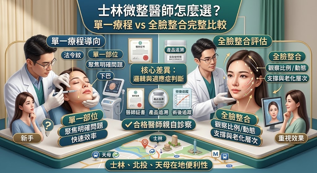 士林微整醫師怎麼選?單一療程導向 vs 全臉整合評估完整比較